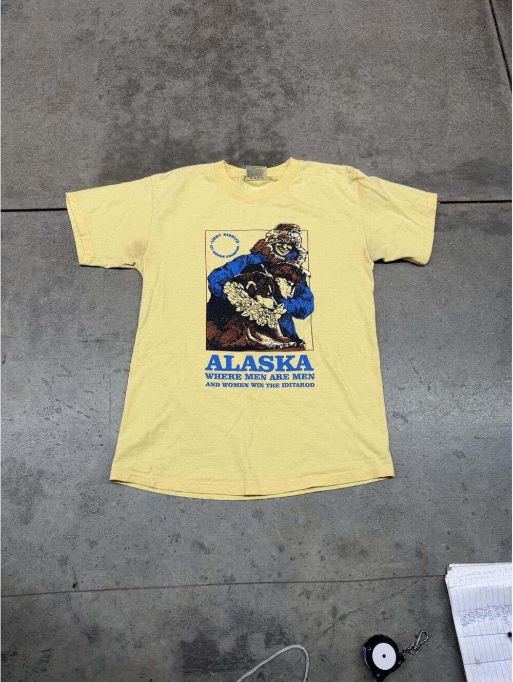 vintage alaska where men are men and women win the iditarod destination shirt